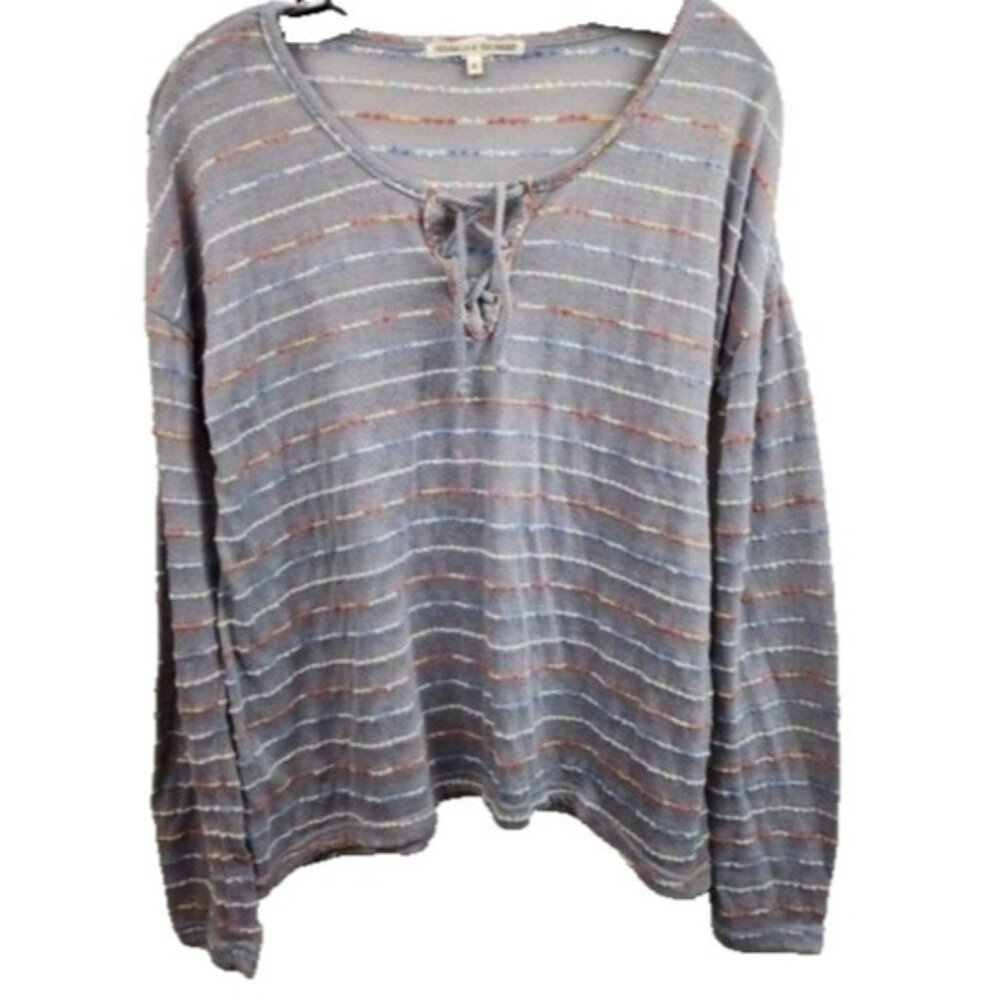 Threads 4 Thought Womens BOHO Top Small Gray Multi Striped Ribbed Long Sleeve